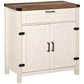 HOMCOM Rustic Sideboard Cabinet: Farmhouse Buffet Cabinet with Drawer and Adjustable Shelf, Kitchen Storage Cabinet, Crisp White.