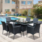 Outsunny Outdoor Dining Set 7-Piece Patio Furniture for 6 with Comfortable Cushions Weather-Resistant Black | The Comfy Couch Canada