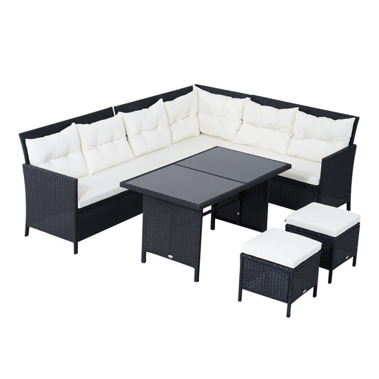 Outsunny 6 Pieces Patio Dining Set Wicker Outdoor Furniture Set Garden Rattan Sofa Set Outdoor Sectional Couch w/ Cushions Table White | The Comfy Couch Canada