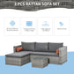 Outsunny 3 Piece Wicker Patio Furniture Set Outdoor Sectional Conversation Couch with Cushions Table Grey | The Comfy Couch Canada