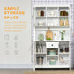 HOMCOM Farmhouse Flair: Freestanding Kitchen Pantry Buffet with Hutch, Microwave Stand, Storage Drawer, Beadboard Panel in White | The Comfy Couch Canada