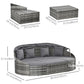 Outsunny 4 Pieces Patio Wicker Round Daybed Outdoor Rattan Garden Lounge Furniture Sets Sectional Sofa Set Grey | The Comfy Couch Canada