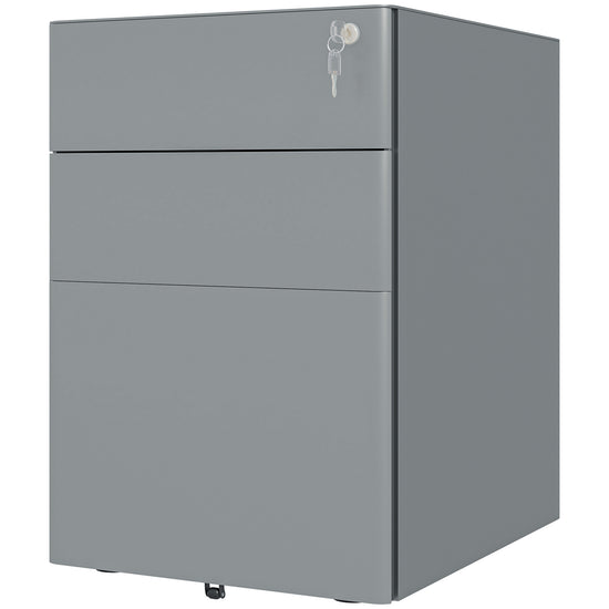 Vinsetto Filing Cabinet 3 Drawers Steel Home Office Storage Wheels Lock A4 Letters Legal-sized Files Grey Metal | The Comfy Couch Canada