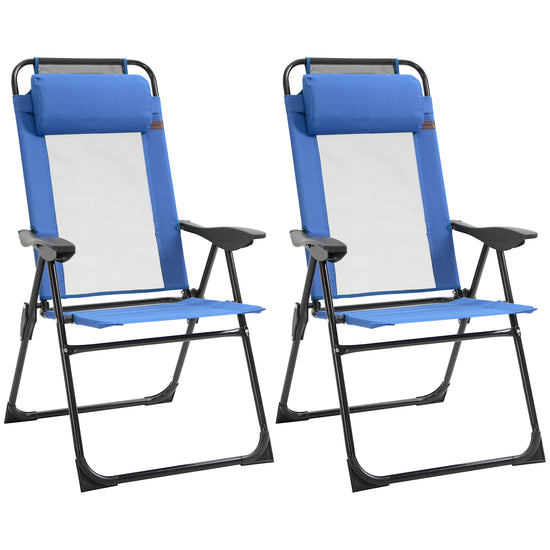 Outsunny Double Camping Chairs Foldable Reclining with Headrest Blue | The Comfy Couch Canada