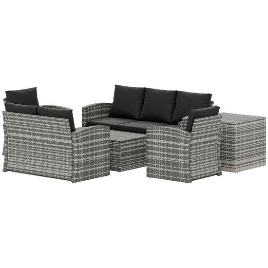Outsunny 6 Piece Patio Furniture Set, Rattan Wicker Patio Sofa Set Sectional Outdoor Conversation Sofa Set Storage Table & Cushions, Black | The Comfy Couch Canada