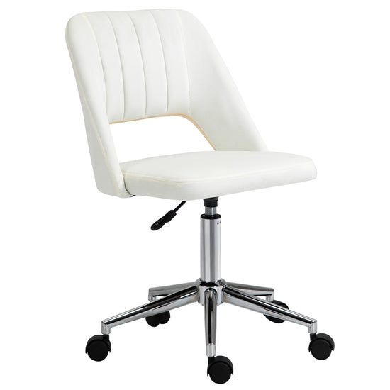Vinsetto Mid Back Office Chair Velvet Fabric Swivel Scallop Shape Computer Desk Chair, Cream White | The Comfy Couch Canada