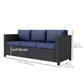 Outsunny Deluxe 3 Seat Rattan Wicker Sofa Garden Outdoor Patio Furniture with Cushion, Navy Blue | The Comfy Couch Canada