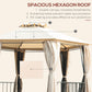 Outsunny 13ft Hexagon Gazebo Outdoor Canopy Shelter with Netting and Shaded Curtains Beige | The Comfy Couch Canada