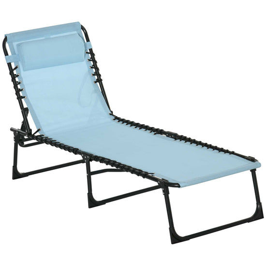 Outsunny Adjustable Folding Beach Bed 4-Level Reclining Lounger Lightweight Portable Camping Light Blue | The Comfy Couch Canada