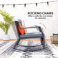 Outsunny 3 Pieces Rocking Bistro Set, Wicker Patio Furniture Set with Cushions and Glass Table for Porch, Balcony, Grey | The Comfy Couch Canada