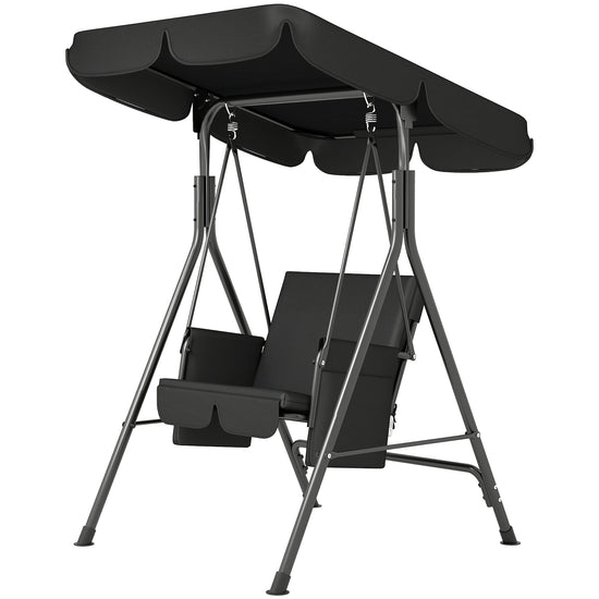 Outsunny 1-Seat Outdoor Porch Swing Patio Swing with Adjustable Canopy, Removable Seat and Back Cushion for Garden, Poolside