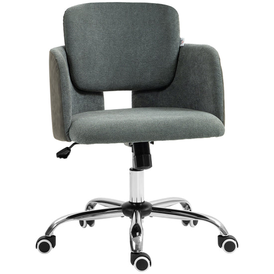 HOMCOM Small Desk Chair, Height Adjustable Fabric Office Chair with Swivel Wheels, Tilt Function, Computer Chair, Grey.