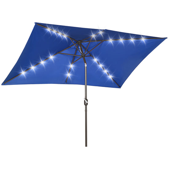 Outsunny 6.5x10ft Rectangle Solar LED Patio Umbrella: Aluminum Tilt Outdoor Market Parasol, Dark Blue | The Comfy Couch Canada