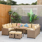 Outsunny 6-Piece Patio Wicker Sofa Set Outdoor All-Weather PE Rattan Ample Seating Grey Khaki | The Comfy Couch Canada