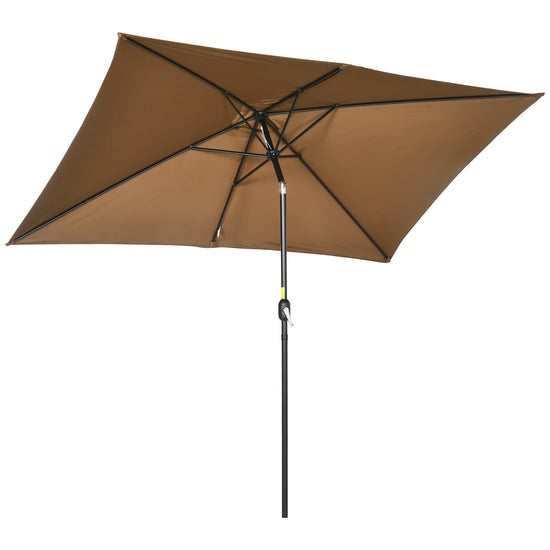 Outsunny Rectangle Patio Umbrella: 6.5x10ft Aluminum Tilt Garden Parasol Crank Coffee | The Comfy Couch Canada
