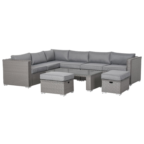 Outsunny 6 Pieces Patio Furniture Set, Outdoor Wicker Sofa Set Aluminum Frame PE Rattan Conversation Furniture, Grey | The Comfy Couch Canada