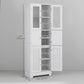 HOMCOM Freestanding Bathroom Cabinet Glass Louvred Doors Tall Cupboard Kitchen Study Living Room Storage Furniture White | The Comfy Couch Canada