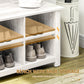 HOMCOM Hall Tree Coat and Shoe Storage Bench with Adjustable Shelves Entryway Organizer, White Finish.