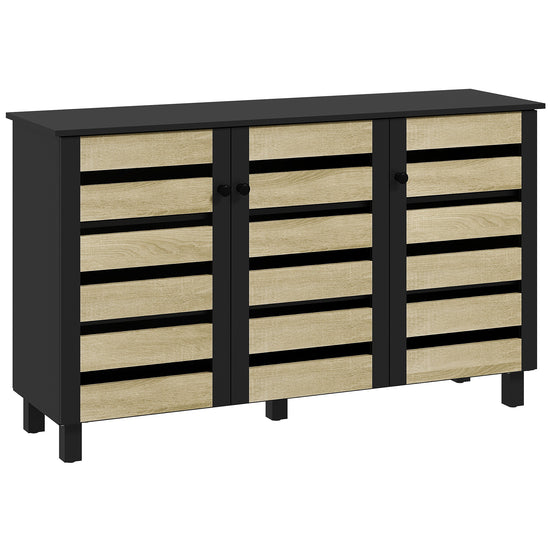 HOMCOM Rustic Shoe Storage Cabinet: 3 Slatted Doors, Adjustable Shelves for 15 Pairs, Entryway Organizer | The Comfy Couch Canada