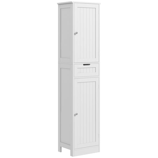 HOMCOM Freestanding Tall Bathroom Storage Cabinet with Drawer 2 Doors Space Saving Furniture White | The Comfy Couch Canada