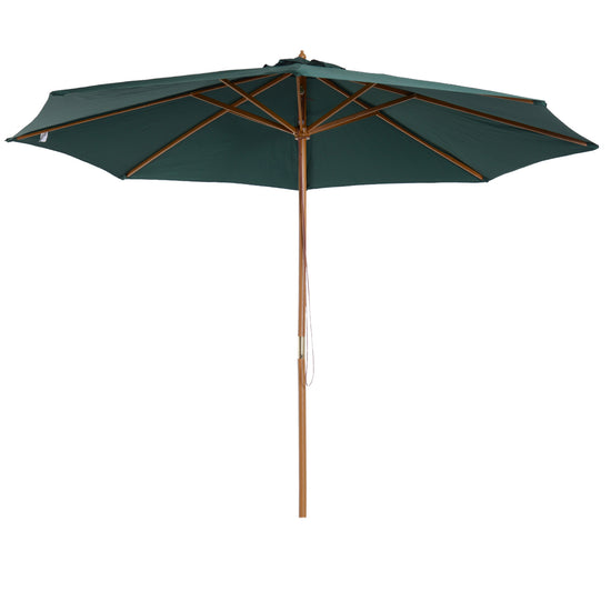 Outsunny 10FT Round Patio Umbrella with Rope Pulley Mechanism, Wooden Market Umbrella, Garden Parasol with 8 Ribs, Dark Green | The Comfy Couch Canada
