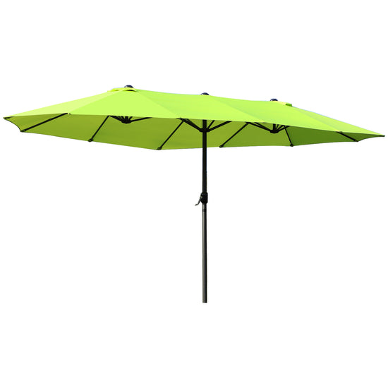 Outsunny 15ft Twin Canopy Patio Umbrella - Sunshade with Steel Table, Lift Crank in Green for Outdoor Comfort | The Comfy Couch Canada
