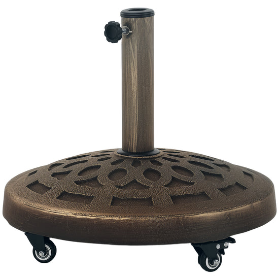 Outsunny Round Patio Umbrella Base with Wheels, 46lbs Resin Umbrella Stand Base, Heavy Duty Patio Umbrella Holder for 1.3"/1.5"/1.9" Poles for Outdoor, Lawn, Poolside, Bronze | The Comfy Couch Canada