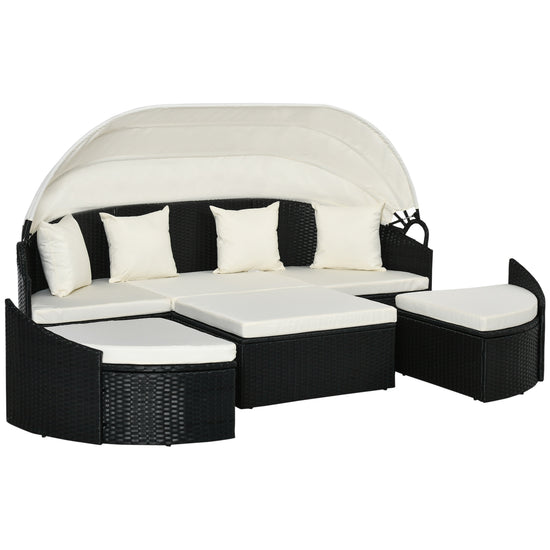 Outsunny Patio Daybed 4PC PE Wicker Round Outdoor Lounge Set Cream White Patio Furniture Seating | The Comfy Couch Canada