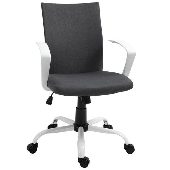 Vinsetto Linen Office Chair: Mid Back, Swivel Desk Chair, Wheels, Armrest, Tilt Function, Charcoal Grey | The Comfy Couch Canada