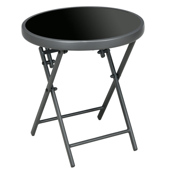 Outsunny 18" Outdoor Round Folding Table, Garden Side Table with Tempered Glass Top for Camping, Party, Weddings, Dark Grey | The Comfy Couch Canada