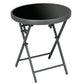 Outsunny 18" Outdoor Round Folding Table, Garden Side Table with Tempered Glass Top for Camping, Party, Weddings, Dark Grey | The Comfy Couch Canada