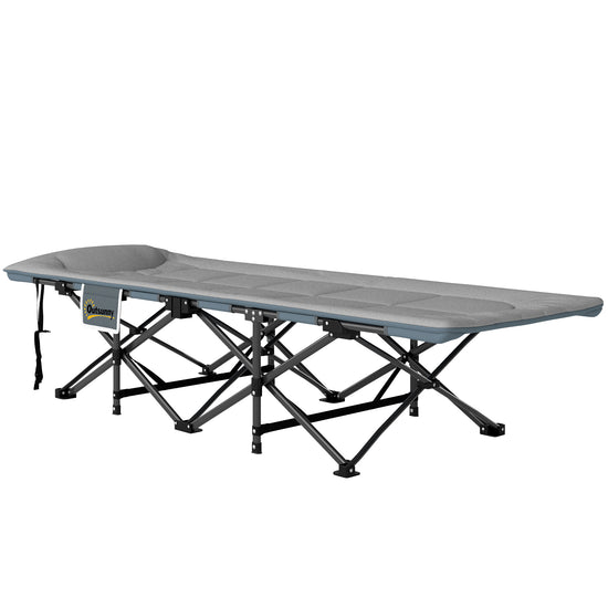 Outsunny 26.4" Wide Folding Bed, Camping Cot for Adults with Cushion, Storage Pocket, Max Load 330 LBS, Grey | The Comfy Couch Canada