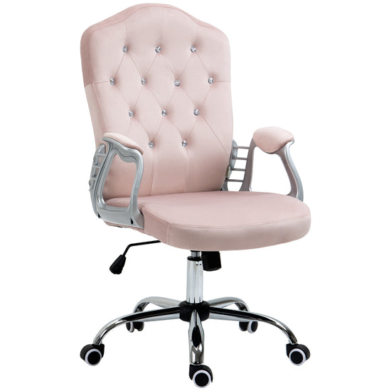 Vinsetto Chic Velvet Home Office Chair: Pink Button Tufted, Swivel Desk Chair, Adjustable Height, Tilt Function | The Comfy Couch Canada