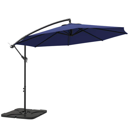Outsunny 9.6ft Offset Patio Umbrella Garden Hanging Parasol Banana Cantilever Umbrella with Base, Crank, Navy Blue | The Comfy Couch Canada