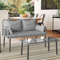 Outsunny 2 Pieces Wicker Patio Furniture Set, Small Patio Seat with Outdoor Loveseat, Glass Top Table and Cushions, Light Grey | The Comfy Couch Canada