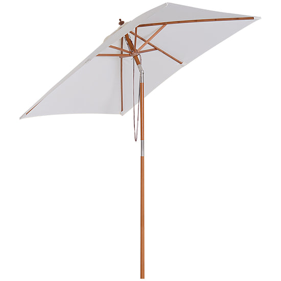 Outsunny Square Wooden Patio Umbrella: 6.6x5ft Fir Market Parasol with Tilt & 6 Ribs, Cream White | The Comfy Couch Canada