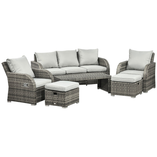 Outsunny 6 Pieces Patio Furniture Set Conversation Set Wicker Sectional Set Cushioned Outdoor Rattan 3-Seat Sofa Adjustable Recliner | The Comfy Couch Canada