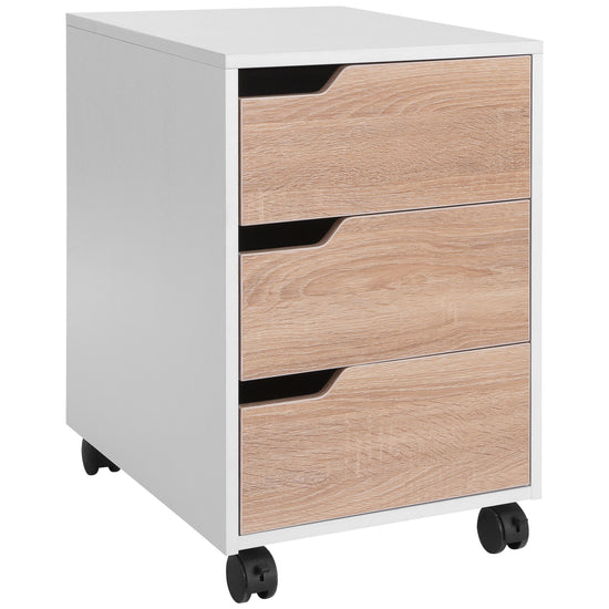 HOMCOM Mobile File Cabinet 3 Drawers Vertical Filing Organizer Wheels Office Storage Oak Furniture | The Comfy Couch Canada