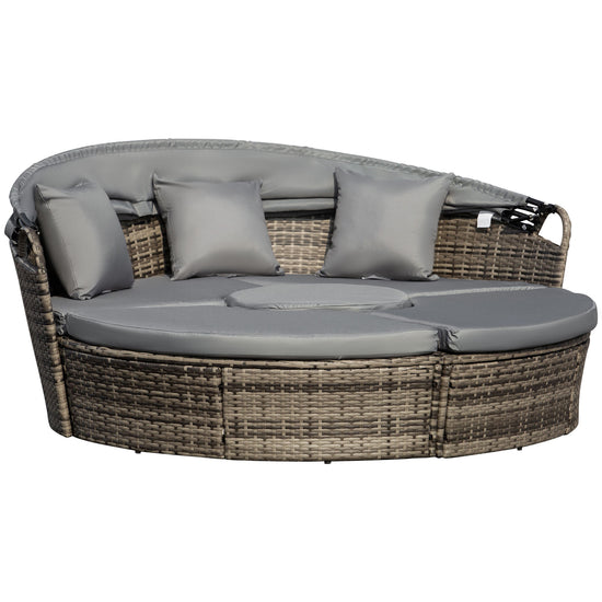 Outsunny 4-Piece Outdoor Lounge Set with Cushioned Daybed Round Sofa Bed Patio Furniture with Canopy Coffee Table Grey | The Comfy Couch Canada