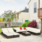 Outsunny 9pcs Patio Furniture Set Outdoor Wicker Sofa Cushioned Seat Cream White | The Comfy Couch Canada