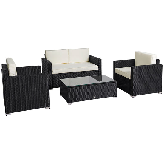 Outsunny 4PC Rattan Wicker Sofa Set Outdoor Patio Furniture with Cushions Coffee Sectional Deluxe | The Comfy Couch Canada