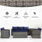 Outsunny 6 Piece Patio Furniture Set, Rattan Wicker Patio Sofa Set Sectional Outdoor Conversation Sofa Set Storage Table & Cushions, Navy Blue | The Comfy Couch Canada
