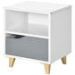 HOMCOM Modern Bedside Table Nightstand Shelf Drawer Wood Legs Bedroom Furniture White Grey | The Comfy Couch Canada