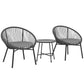 Outsunny 3 Piece Wicker Patio Furniture Set with Soft Seat Cushions, Tempered Glass Tabletop, Bistro Set for Garden, Black | The Comfy Couch Canada
