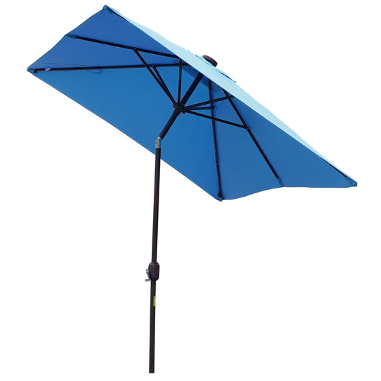 Outsunny 9.7x6.2ft Solar LED Patio Umbrella: Rectangular Outdoor Shade with Tilt Feature & Crank, Light Blue | The Comfy Couch Canada