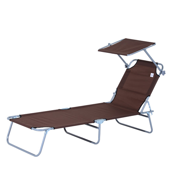Outsunny Garden Chaise Lounge Adjustable Outdoor Camping Beach Bed with Sun Shade Portable Comfort Brown | The Comfy Couch Canada