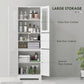 HOMCOM Freestanding Bathroom Cabinet Glass Louvred Doors Tall Cupboard Kitchen Study Living Room Storage Furniture White | The Comfy Couch Canada