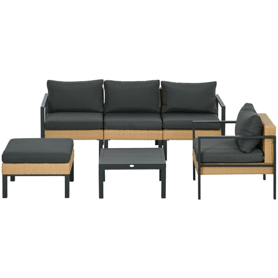 Outsunny 6-Piece Outdoor Wicker Patio Furniture Set, Sofa, Armchair, Stool, Table, Cushions, Conversation Sofa Set | The Comfy Couch Canada