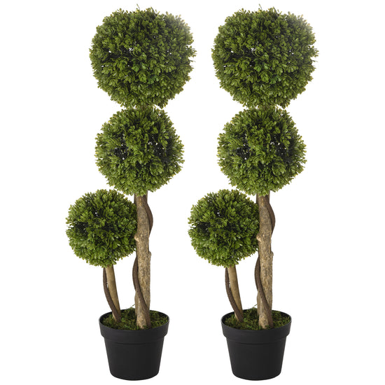 HOMCOM Set of 2 3FT Artificial Tree Bamboo Tree Fake Plants in Pot for Home Office Living Room Decor, Green | The Comfy Couch Canada