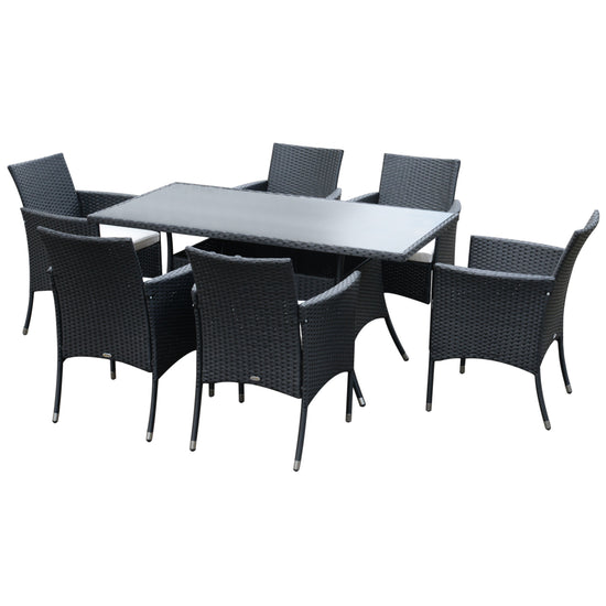 Outsunny Outdoor Dining Set 7-Piece Patio Furniture for 6 with Comfortable Cushions Weather-Resistant Black | The Comfy Couch Canada